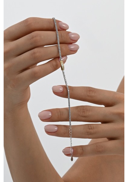 925 Ayar Gümüş Altın Yaldız ve Rodyumlu Gün Işığı Gümüş Su Yolu Bileklik SGTL13067RODAJ