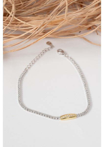 925 Ayar Gümüş Altın Yaldız ve Rodyumlu Gün Işığı Gümüş Su Yolu Bileklik SGTL13067RODAJ fırsatları