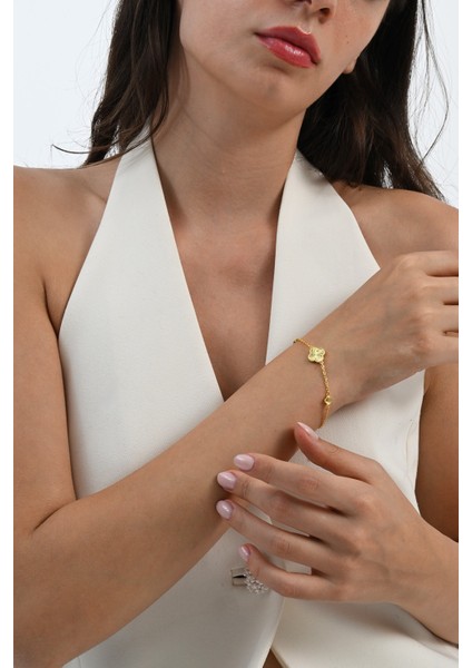 925 Ayar Gümüş Altın Yaldızlı Lazer Işlemeli Sonsuz Şans Yonca Bileklik SGTL13064GOLD modelleri