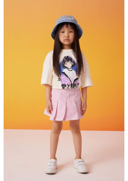 Kız Çocuk Pileli Gabardin Şort Etek