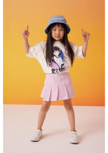 Kız Çocuk Pileli Gabardin Şort Etek