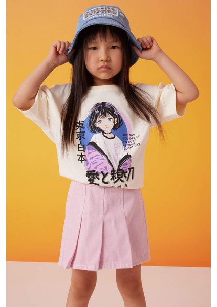 Kız Çocuk Pileli Gabardin Şort Etek