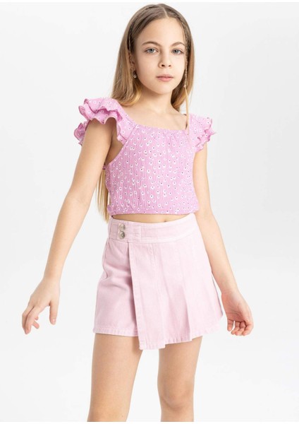 Kız Çocuk Pileli Gabardin Şort Etek