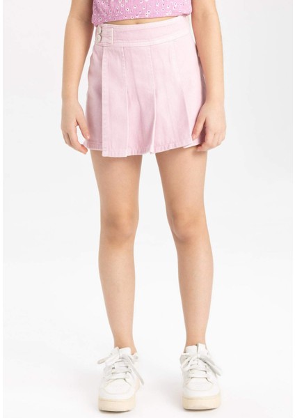 Kız Çocuk Pileli Gabardin Şort Etek