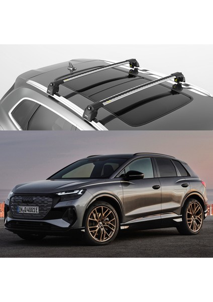 Air-2 Silver Kit Audi Q4 e-tron Tavan Ara Atkı Seti, Cross Bar Gri, Portbagaj, Bisiklet Taşıyıcı, Kayak Taşıyıcı için Ara Atkı