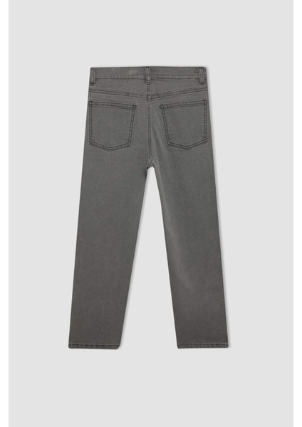Erkek Çocuk Straight Fit Düz Paça Cepli Gri Basic Düz Jean Pantolon C3697A824WN