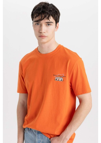 Regular Fit Bisiklet Yaka Baskılı Kısa Kollu Tişört C2130AX24SM