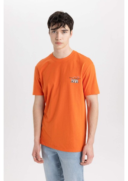 Regular Fit Bisiklet Yaka Baskılı Kısa Kollu Tişört C2130AX24SM