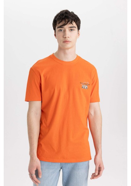 Regular Fit Bisiklet Yaka Baskılı Kısa Kollu Tişört C2130AX24SM