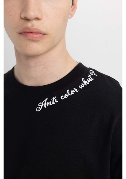 Boxy Fit Bisiklet Yaka Yaka Baskılı Baskılı Kısa Kollu Tişört