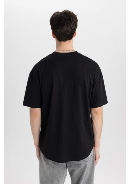 Boxy Fit Bisiklet Yaka Yaka Baskılı Baskılı Kısa Kollu Tişört