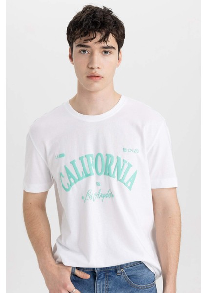 %100 Pamuk Regular Fit Bisiklet Yaka Baskılı Kısa Kollu Tişört B9002AX24SM