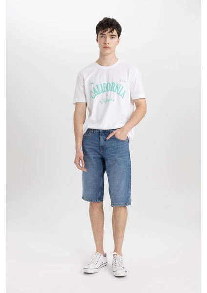 %100 Pamuk Regular Fit Bisiklet Yaka Baskılı Kısa Kollu Tişört B9002AX24SM