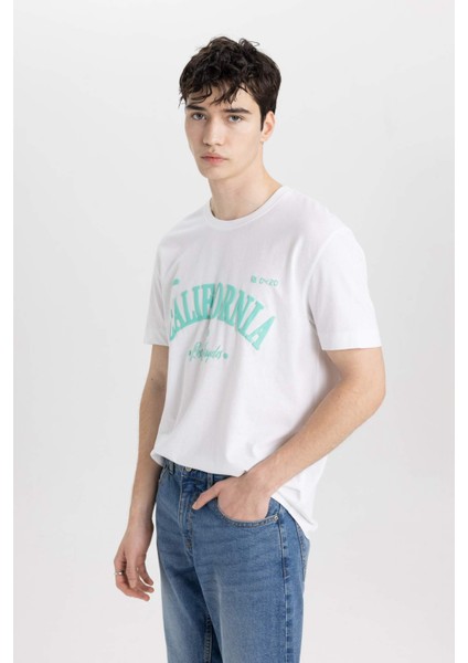 %100 Pamuk Regular Fit Bisiklet Yaka Baskılı Kısa Kollu Tişört B9002AX24SM