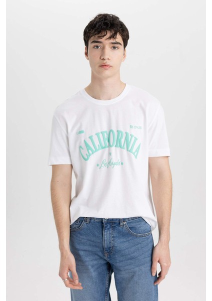 %100 Pamuk Regular Fit Bisiklet Yaka Baskılı Kısa Kollu Tişört B9002AX24SM