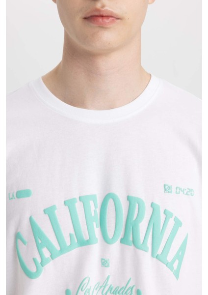 %100 Pamuk Regular Fit Bisiklet Yaka Baskılı Kısa Kollu Tişört B9002AX24SM