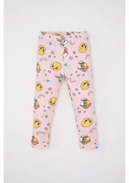Kız Bebek Looney Tunes Pijama Takımı Fitilli Kaşkorse Bisiklet Yaka Kısa Kollu Üst Beli Lastikli Uzun Alt C2032A524SM