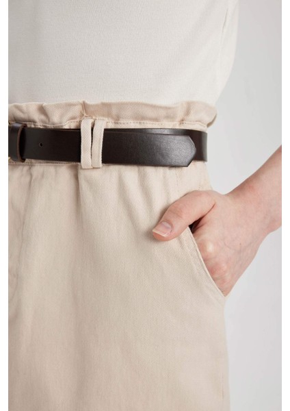 Kalem Normal Bel Yırtmaçlı Gabardin Midi Etek