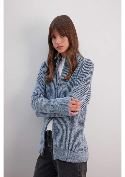 Regular Fit Dik Yaka Fermuarlı Triko Hırka C3696AX24SP