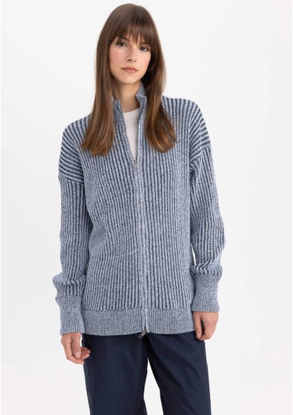 Regular Fit Dik Yaka Fermuarlı Triko Hırka C3696AX24SP