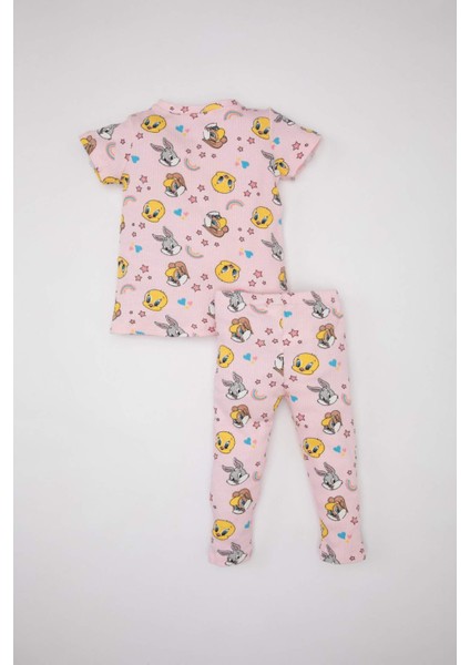 Kız Bebek Looney Tunes Pijama Takımı Fitilli Kaşkorse Bisiklet Yaka Kısa Kollu Üst Beli Lastikli Uzun Alt C2032A524SM