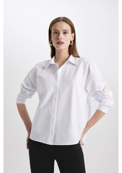 Oversize Geniş Kalıp Oxford Uzun Kollu Gömlek C3223AX24SP