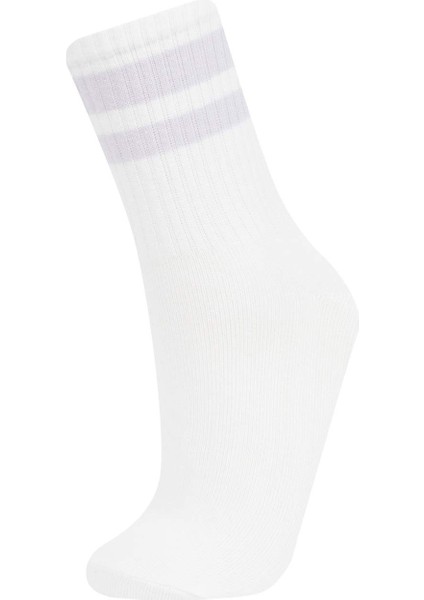 Kız Çocuk Rahat Lastikli 3'lü Pamuklu Uzun Çorap C2918A8NS