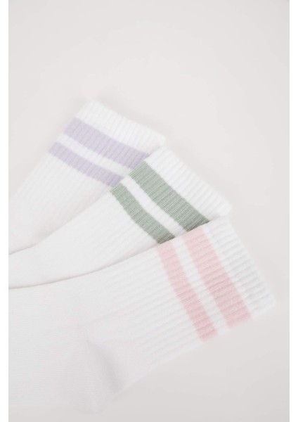 Kız Çocuk Rahat Lastikli 3'lü Pamuklu Uzun Çorap C2918A8NS