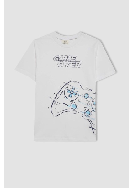 Erkek Çocuk 2'li Takım Baskılı Kısa Kollu Tişört Deniz Şortu C1395A824HS