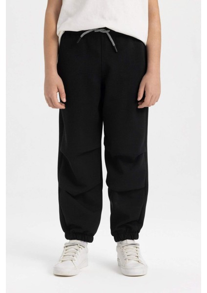 Erkek Çocuk Siyah Beli Paçası Lastikli Cepli Basic Düz Jogger Eşofman Altı C2093A824SP