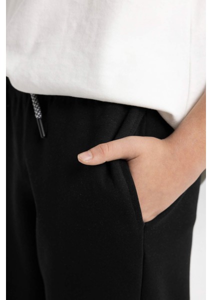 Erkek Çocuk Siyah Beli Paçası Lastikli Cepli Basic Düz Jogger Eşofman Altı C2093A824SP