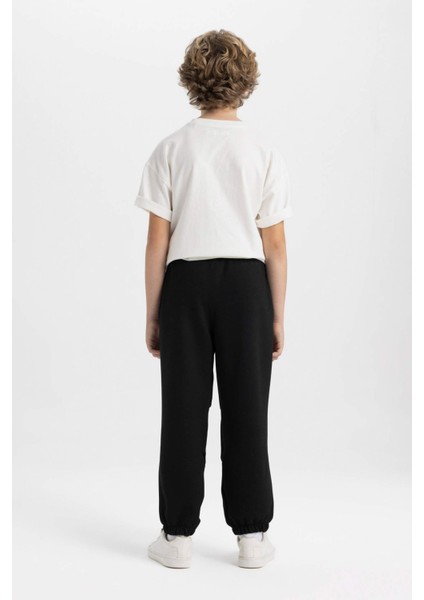Erkek Çocuk Siyah Beli Paçası Lastikli Cepli Basic Düz Jogger Eşofman Altı C2093A824SP