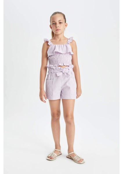 Kız Çocuk Kareli Paperbag Şort