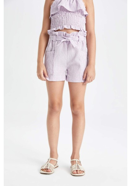 Kız Çocuk Kareli Paperbag Şort