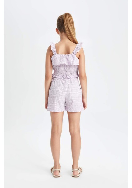 Kız Çocuk Kareli Paperbag Şort