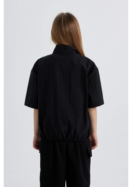 Kız Çocuk Fermuarlı Yaka Kısa Kollu Bluz C0461A824SP