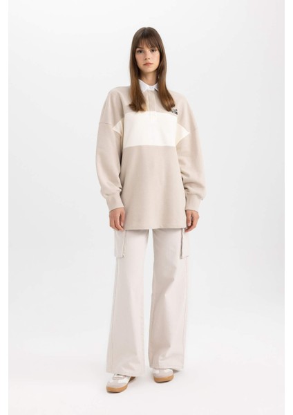 Regular Fit Gömlek Yaka Baskılı Sweatshirt Tunik C3851AX24SP