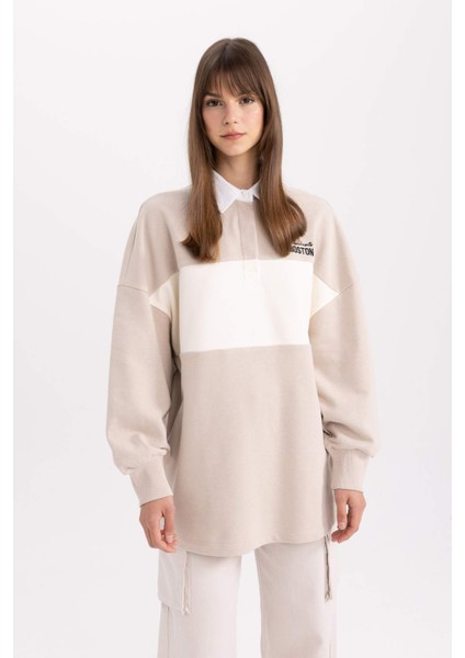 Regular Fit Gömlek Yaka Baskılı Sweatshirt Tunik C3851AX24SP