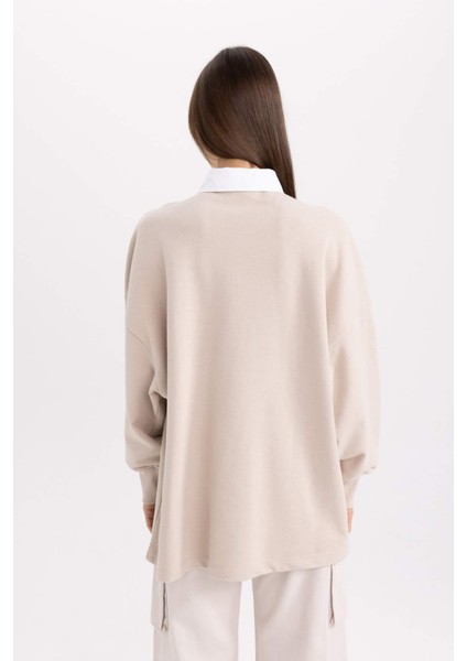 Regular Fit Gömlek Yaka Baskılı Sweatshirt Tunik C3851AX24SP