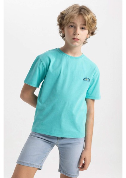 Erkek Çocuk Bisiklet Yaka Nakışlı Kısa Kollu Tişört C1918A824SM