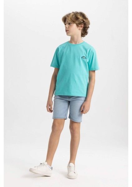 Erkek Çocuk Bisiklet Yaka Nakışlı Kısa Kollu Tişört C1918A824SM