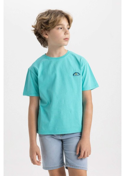 Erkek Çocuk Bisiklet Yaka Nakışlı Kısa Kollu Tişört C1918A824SM