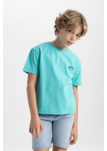 Erkek Çocuk Bisiklet Yaka Nakışlı Kısa Kollu Tişört C1918A824SM