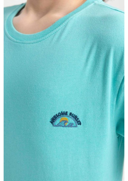 Erkek Çocuk Bisiklet Yaka Nakışlı Kısa Kollu Tişört C1918A824SM