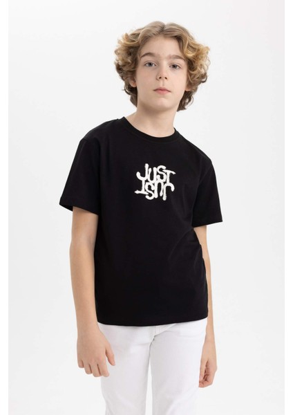 Erkek Çocuk Bisiklet Yaka Baskılı Kısa Kollu Tişört