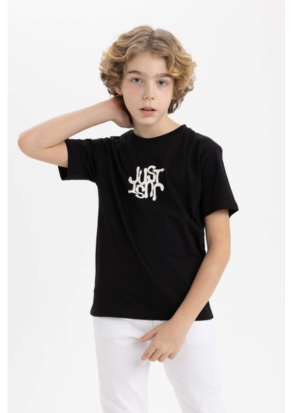 Erkek Çocuk Bisiklet Yaka Baskılı Kısa Kollu Tişört