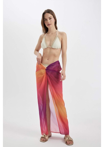 Regular Fit Şifon Renkli Plaj Eteği-Fall in Love A9234AX24SM