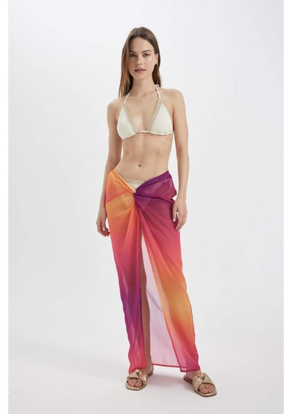 Regular Fit Şifon Renkli Plaj Eteği-Fall in Love A9234AX24SM