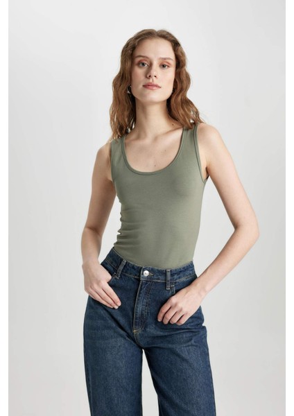 Slim Fit Dar Kesim U Yaka Basic Düz Atlet I1059AZ24SM