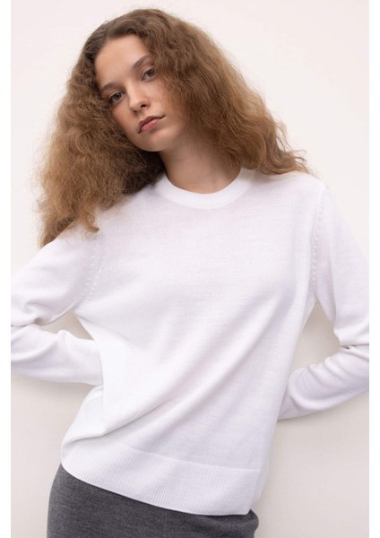 Regular Fit Yumuşak Dokulu Bisiklet Yaka Basic Düz Triko Kazak C0058AX24WN